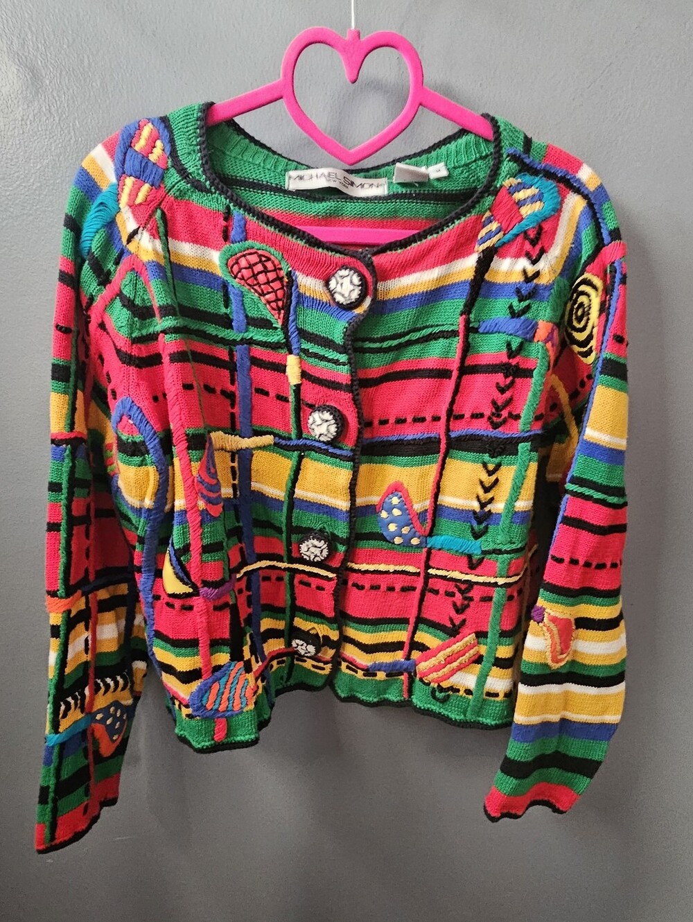 Michael Simon Bright Multi-Color Embroidered Button Cardigan